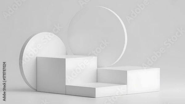 Fototapeta Minimalist white geometric pedestal display with circular arch