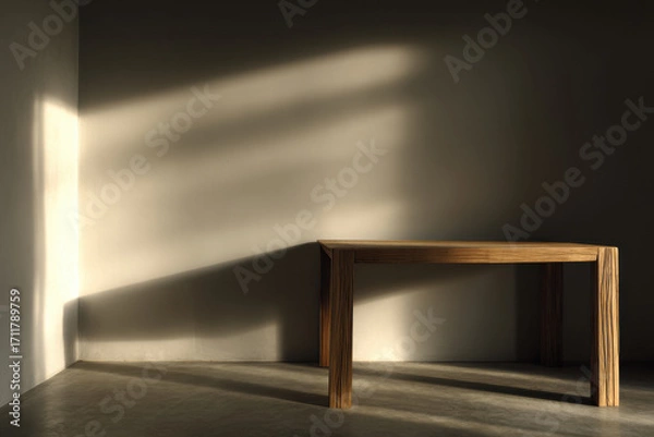 Fototapeta stunning natural wood table designed with shadow effects stands out against clean solid background