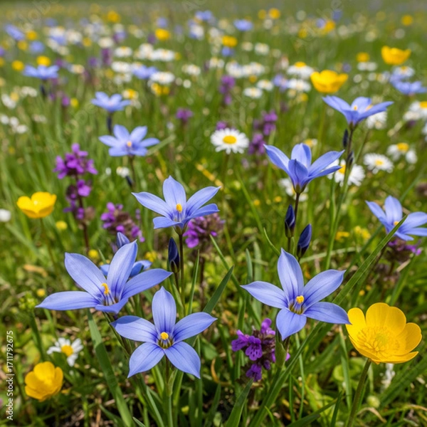 Obraz Despite its name, Blue-eyed Grass isn’t grass at all—it’s a tiny wildflower from the iris family! Its star-shaped blooms often hide in plain sight across meadows.