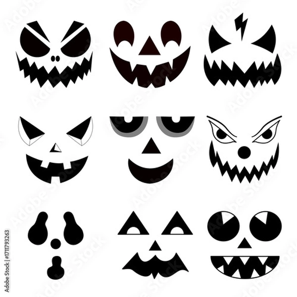 Obraz hand-drawn digital art vector illustration of a demon face with expressive emotions, blending ghostly and cartoon styles in a black and white Halloween-themed design.