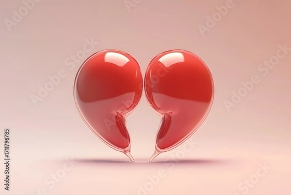 Fototapeta Broken Heart Shape Two Halves on Beige Background Represents Loss