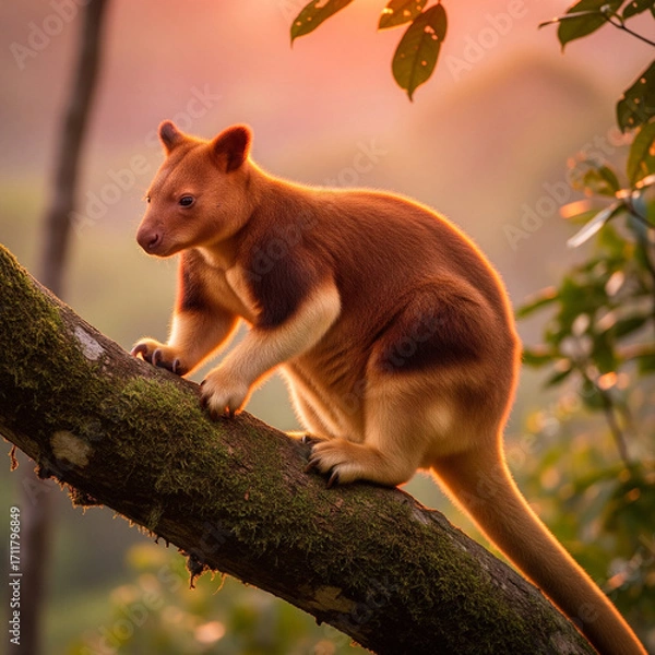 Fototapeta Unlike their hopping cousins, tree kangaroos climb trees with ease! Native to Papua New Guinea and northern Australia, they leap up to 30 feet between branches.