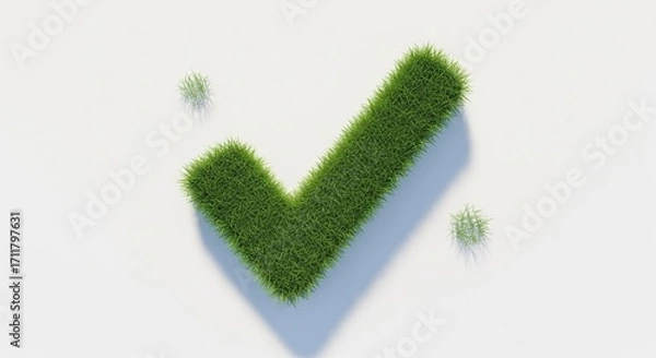 Fototapeta Eco-Friendly Approval: A striking composition features a vibrant green checkmark meticulously crafted from lush grass. Casting a gentle shadow.