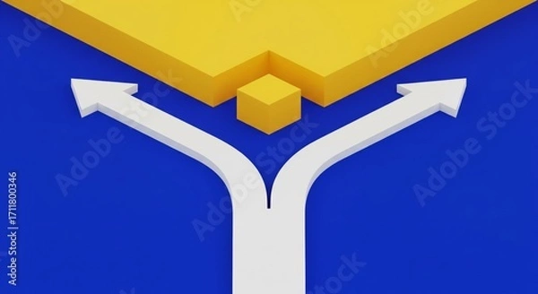 Fototapeta Decision Crossroads: A vivid graphic design symbolizing choices, forks in the road, and strategic direction. Its simplicity, high-impact visual narrative speaks volumes.