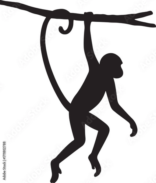 Fototapeta Monkey Silhouette Hanging on Tree Branch Vector Illustration 