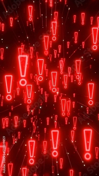 Fototapeta Red exclamation marks in a dark field