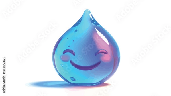 Fototapeta A digital illustration depicting a stylized 3D rendered water drop. The drop is predominantly blue with hints of pink and purple, exhibiting a glossy and transparent appearance.
