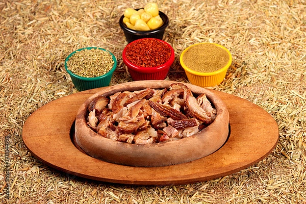 Fototapeta a beautiful picture of kokorech served with spices in clay pot