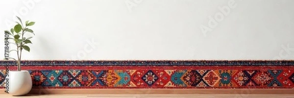 Fototapeta Bohemian Tapestry on Minimalist Wall Vibrant Texture and Global Style for Home Decor Inspiration
