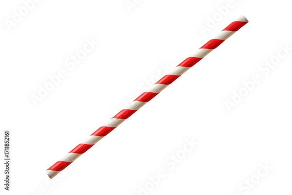 Fototapeta Red and white striped paper straw for festive drinks and decorations on transparent background