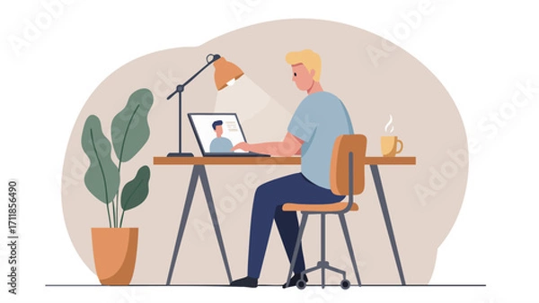 Fototapeta ⁠Remote Worker Having a Video Call Meeting