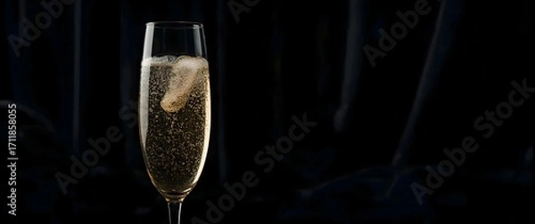 Obraz Sparkling Champagne Glass Against a Dark Background