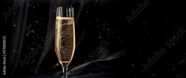Obraz Sparkling Champagne in a Flute Glass Against a Dark Background