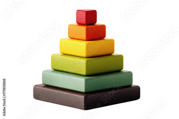 Fototapeta Colorful wooden blocks stacked in a pyramid shape create a vibrant toy tower on transparent background