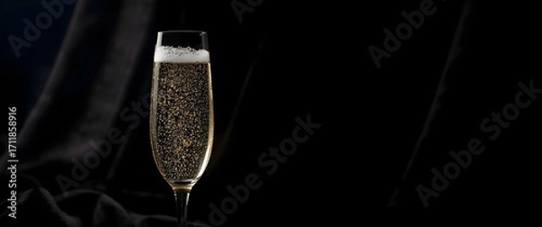 Obraz Sparkling Champagne in a Flute Glass Against a Dark Background
