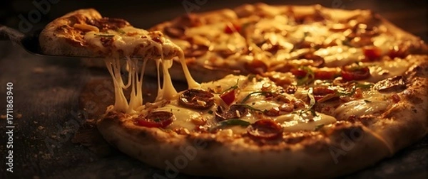 Obraz Delicious Pizza Slice with Melted Cheese, Ready to Enjoy