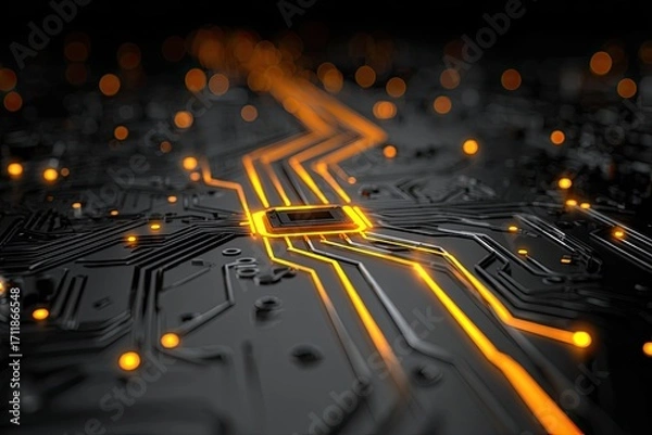 Obraz Circuit board with glowing paths