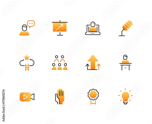 Fototapeta Company growth - set of line design style icons