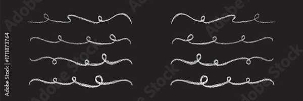 Obraz Chalk or crayon hand drawn flourish set. Vector stock illustration isolated on black background for design template post, invitation, wedding, valentine day or Birthday decoration.