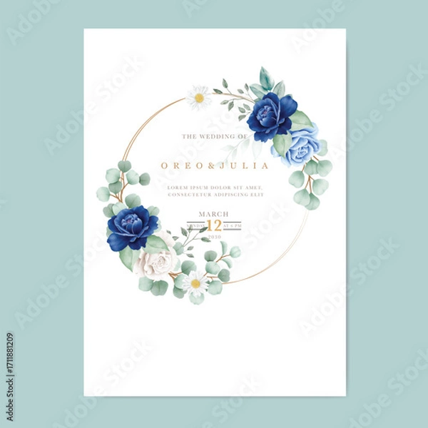Fototapeta Wreath of flowers in watercolor style with white background  rose flowers vector design round invitation frame