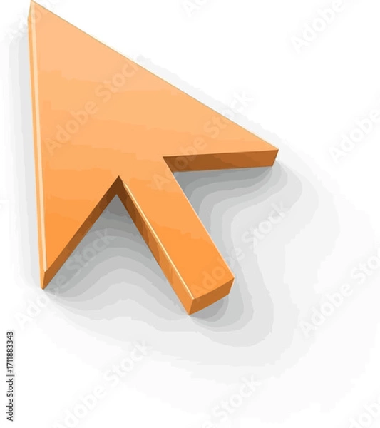 Fototapeta Glossy orange computer cursor arrow pointing right. Perfect for technology presentations, website design, and digital marketing materials.