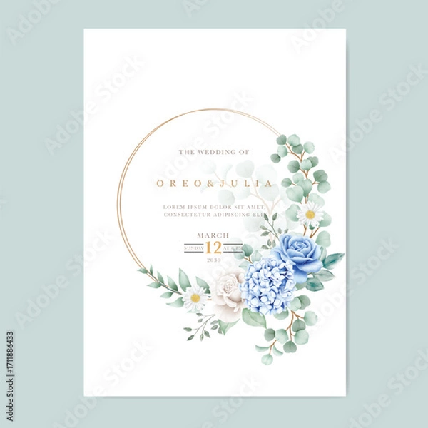 Fototapeta Wreath of flowers in watercolor style with white background  rose flowers vector design round invitation frame