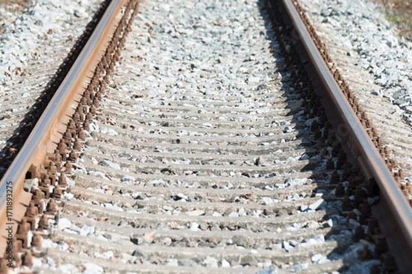 Fototapeta The photo shows a close-up of a railway track