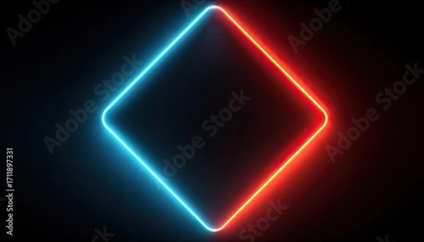 Obraz Bi-colored neon diamond shape on black background