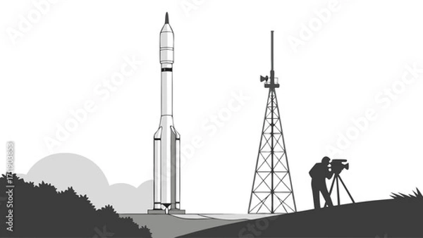 Obraz Space Rocket Launch Filmmaker Antenna Countdown Science Technology Illustration.