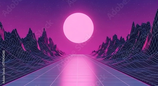 Obraz Pink Sunset Digital Landscape.