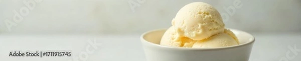 Fototapeta A pristine scoop of vanilla ice cream sits in a classic bowl, ready to be enjoyed The smooth texture and creamy color are vividly displayed against a clean background , dessert, scoop