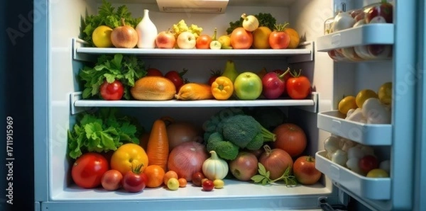 Fototapeta Overstuffed Refrigerator A Humorous Look at Spoiled Food and Leftovers