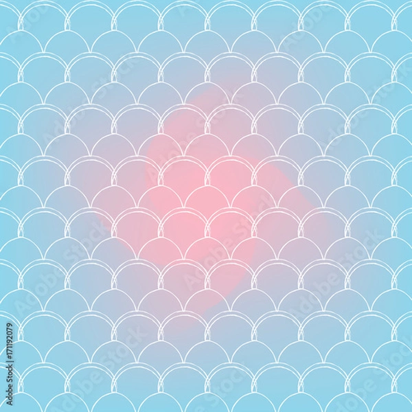 Fototapeta Fish skin on trendy gradient background. Square backdrop with fish skin ornament. Bright color transitions. Mermaid tail banner and invitation. Underwater and sea pattern. Blue, rose, pink colors.