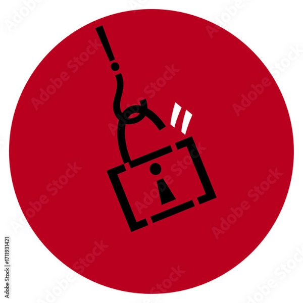 Fototapeta A lock that has been picked with a hook, signifying phishing, theft and data leakage, red2