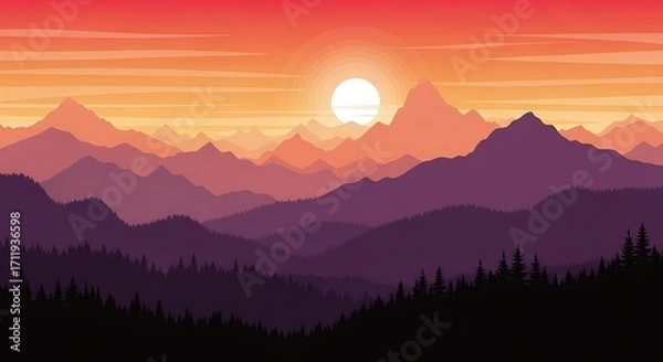 Obraz Sunset Mountain Landscape.