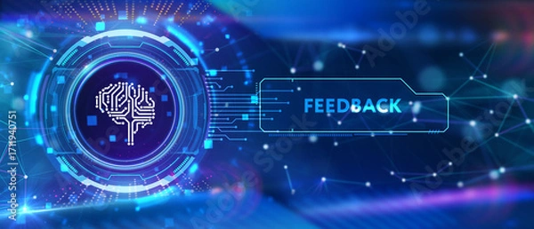 Obraz Feedback concept, user comment rating of company online, writing review diagram, reputation management. 3d illustration