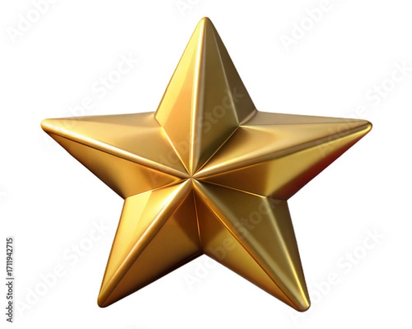 Fototapeta Shiny golden five pointed star detailed 3d rendered object for design projects