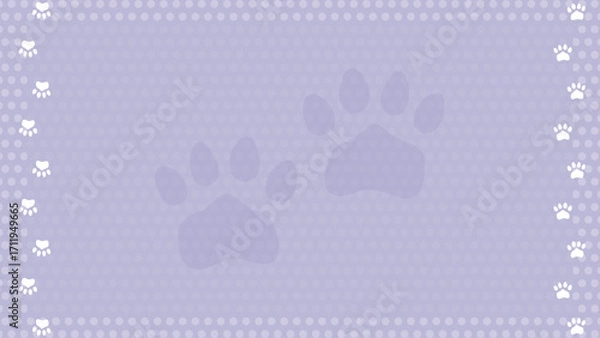 Fototapeta ドット柄の背景に猫（動物）の足跡が彩るキュートな背景イラスト