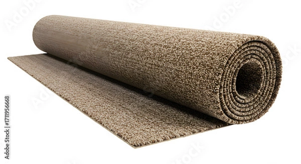 Obraz Beige textured rug rolls up on a dark surface. Use for interior design, presentations, backdrops, or product showcase.
