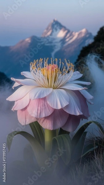 Fototapeta Majestic colossal flower blossom majestic bloom delicate petals soft hues serene nature illustration