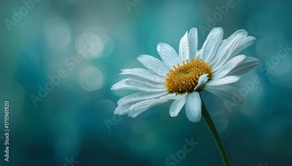 Fototapeta Closeup of a white daisy with water droplets on its petals