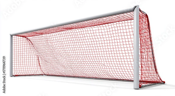 Fototapeta Red soccer goal net isolated on white background