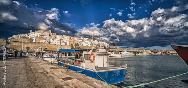 Fototapeta Peñíscola Cityview from Fishing Harbour, The Most Beautiful Villages in Spain, Costa de Azahar, Bajo Maestrazgo, Castellón, Comunidad Valenciana, Spain, Europe