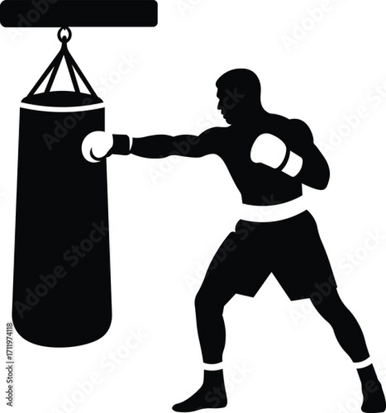 Obraz silhouette boxing training gloves vector illustration