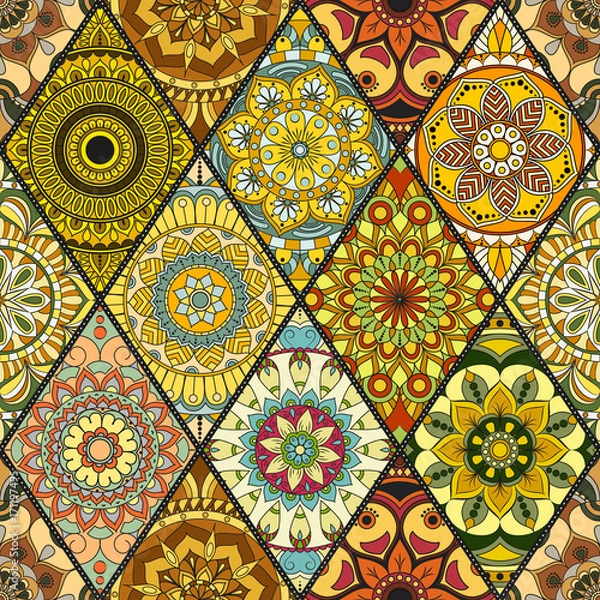 Fototapeta Seamless pattern. Vintage decorative elements. Hand drawn background. Islam, Arabic, Indian, ottoman motifs. Perfect for printing on fabric or paper.