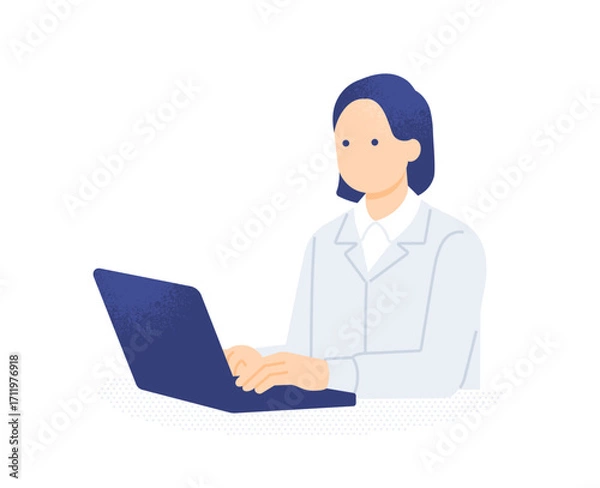 Obraz 建設会社の事務所でパソコン作業をする女性事務員のイラスト