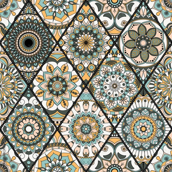 Fototapeta Seamless pattern. Vintage decorative elements. Hand drawn background. Islam, Arabic, Indian, ottoman motifs. Perfect for printing on fabric or paper.