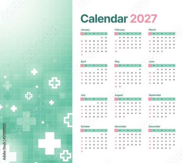 Obraz Minimalist Vector 2027 Calendar with Modern Abstract Design