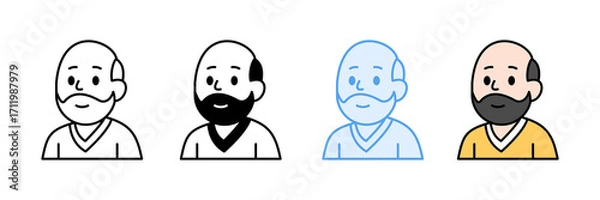 Obraz Elderly Man Smile Icon Set Multiple Style Collection