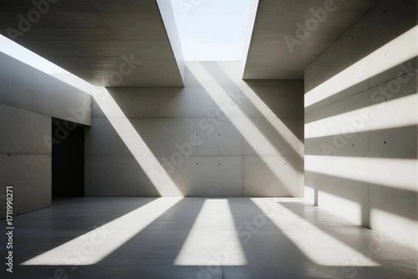 Fototapeta Minimalist concrete interior with sunlight streaming in